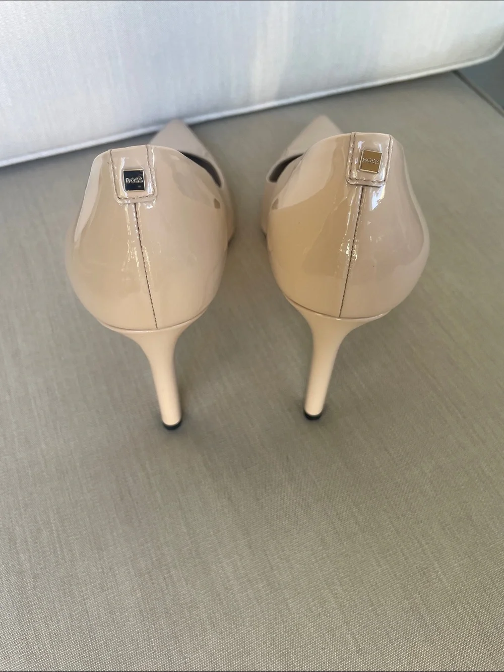 BOSS Janet 90 Pointed Toe Patent Leather Nude Pump size 38 NWOT 3.5” heel